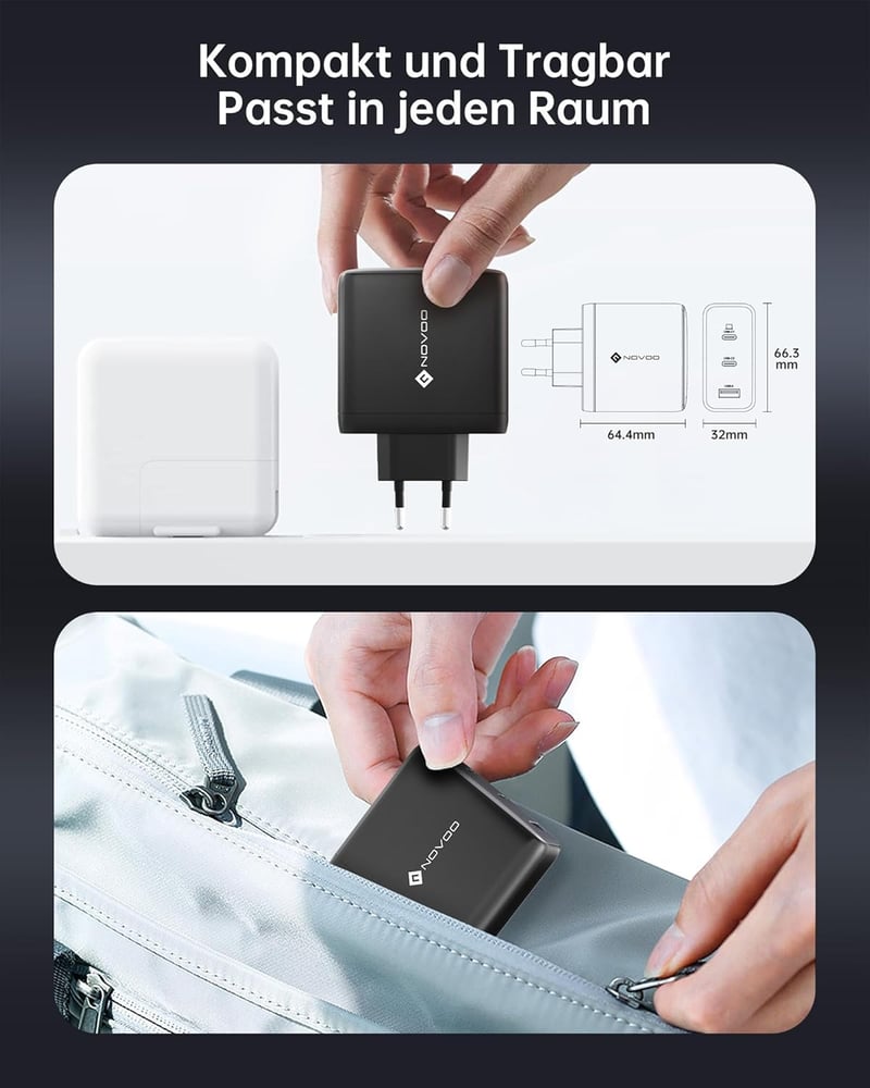 NOVOO 120W GaN III USB-C töltő 3 porttal MacBook Pro, iPad Pro, iPhone 15 gyorstöltéshez
