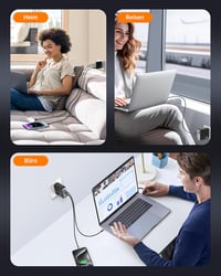 NOVOO 120W GaN III USB-C töltő 3 porttal MacBook Pro, iPad Pro, iPhone 15 gyorstöltéshez 7