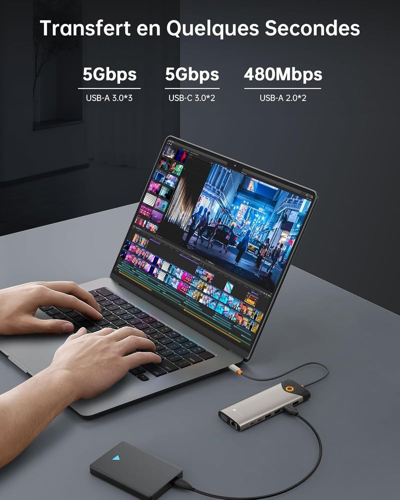 NOVOO 15 az 1-ben USB-C dokkoló állomás, 2x HDMI 4K, VGA, Gigabit Ethernet, 100W - TM15