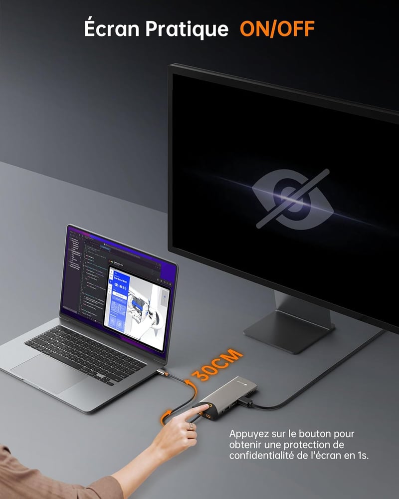 NOVOO 15 az 1-ben USB-C dokkoló állomás, 2x HDMI 4K, VGA, Gigabit Ethernet, 100W - TM15