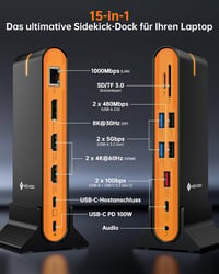NOVOO 15 az 1-ben USB-C dokkoló állomás 3 monitor támogatással 8K DP és 4K HDMI 2