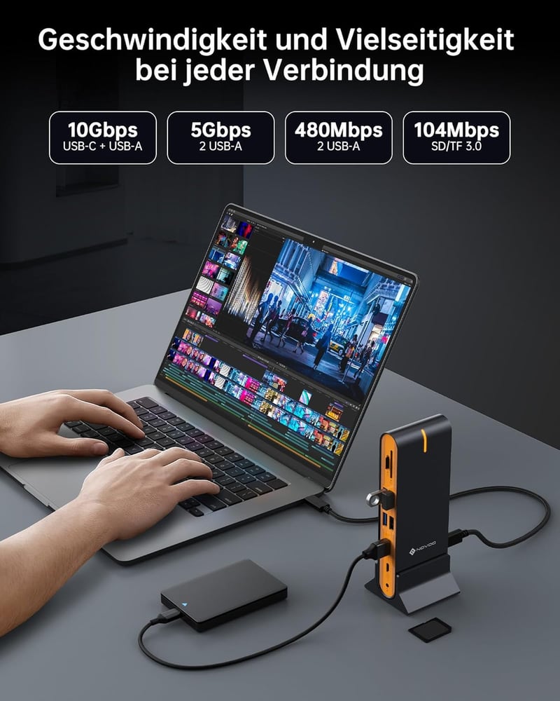 NOVOO 15 az 1-ben USB-C dokkoló állomás 3 monitor támogatással 8K DP és 4K HDMI