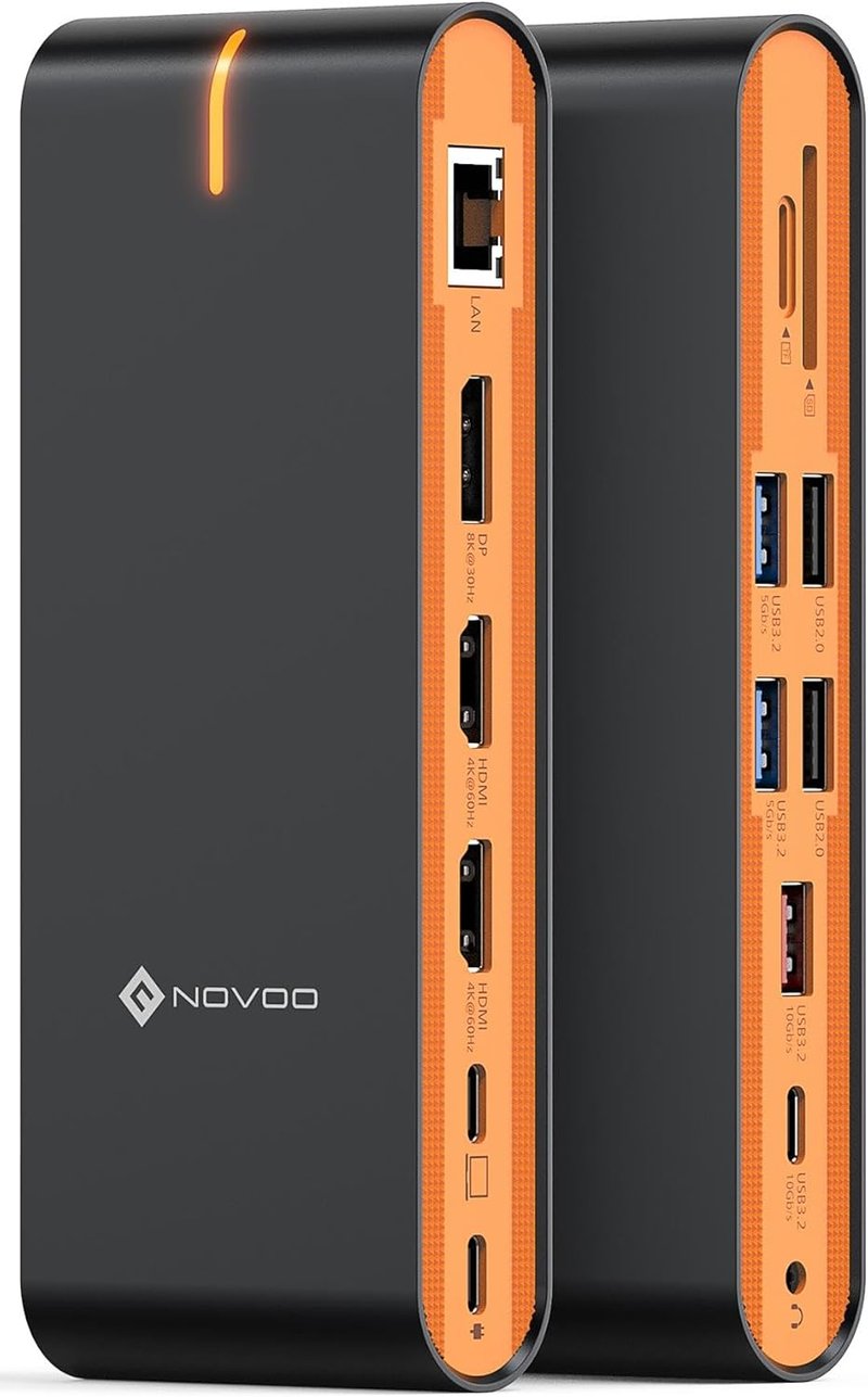 NOVOO 15 az 1-ben USB-C dokkoló állomás 3 monitor támogatással 8K DP és 4K HDMI