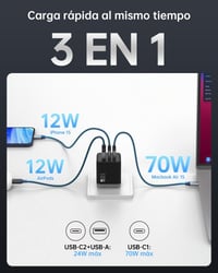 NOVOO RG100W 100W GaN III USB-C punjač s 3 priključka i USB-C PD kabelom - MacBook Pro, Dell XPS 13, iPad Pro, iPhone 17/16/15/14/13, Galaxy S24 2