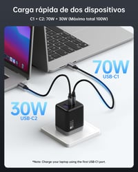 NOVOO RG100W 100W GaN III USB-C punjač s 3 priključka i USB-C PD kabelom - MacBook Pro, Dell XPS 13, iPad Pro, iPhone 17/16/15/14/13, Galaxy S24 4