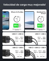 NOVOO RG100W 100W GaN III USB-C punjač s 3 priključka i USB-C PD kabelom - MacBook Pro, Dell XPS 13, iPad Pro, iPhone 17/16/15/14/13, Galaxy S24 7