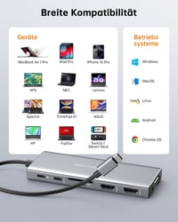 NOVOO USB-C dokkoló 13 az 1-ben, 4K HDMI, 100W töltés, 5 USB port, MacBook Dell HP kompatibilis 7