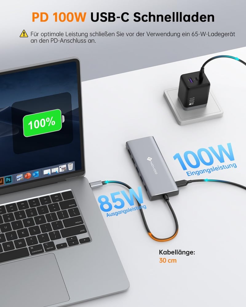 NOVOO USB-C dokkoló 13 az 1-ben, 4K HDMI, 100W töltés, 5 USB port, MacBook Dell HP kompatibilis