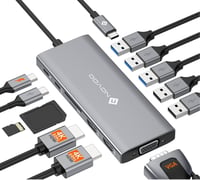 NOVOO USB-C dokkoló 13 az 1-ben, 4K HDMI, 100W töltés, 5 USB port, MacBook Dell HP kompatibilis 1