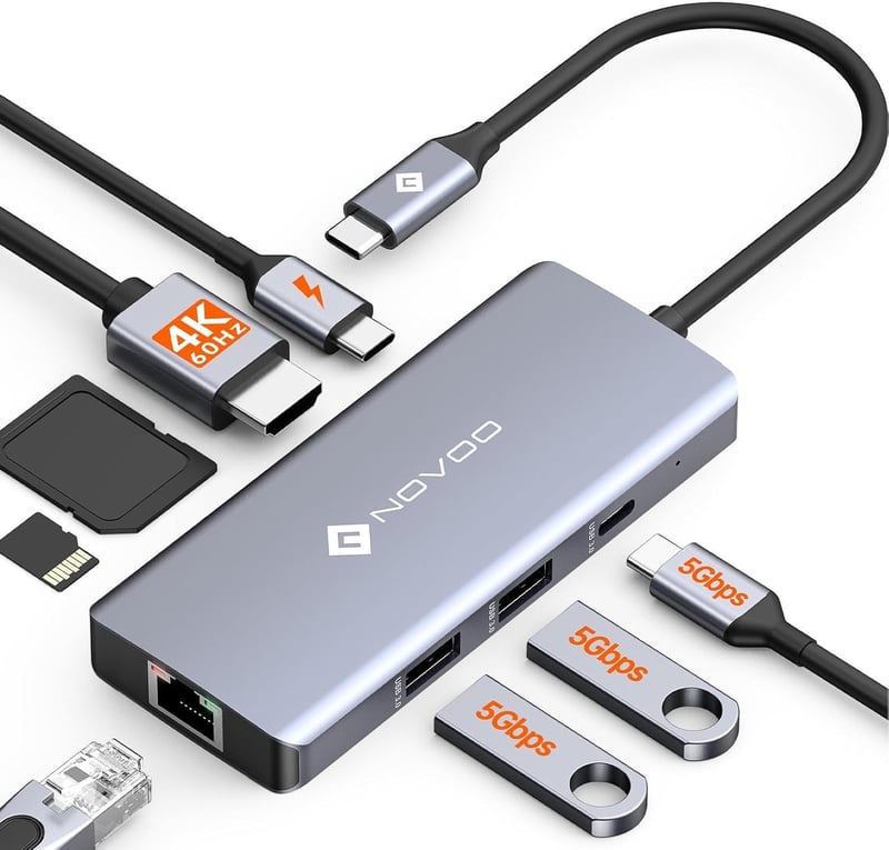 NOVOO USB-C Hub 8 az 1-ben 4K HDMI 100W PD Ethernet Docking Station MacBook