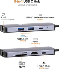 NOVOO USB-C Hub 8 az 1-ben 4K HDMI 100W PD Ethernet Docking Station MacBook 2