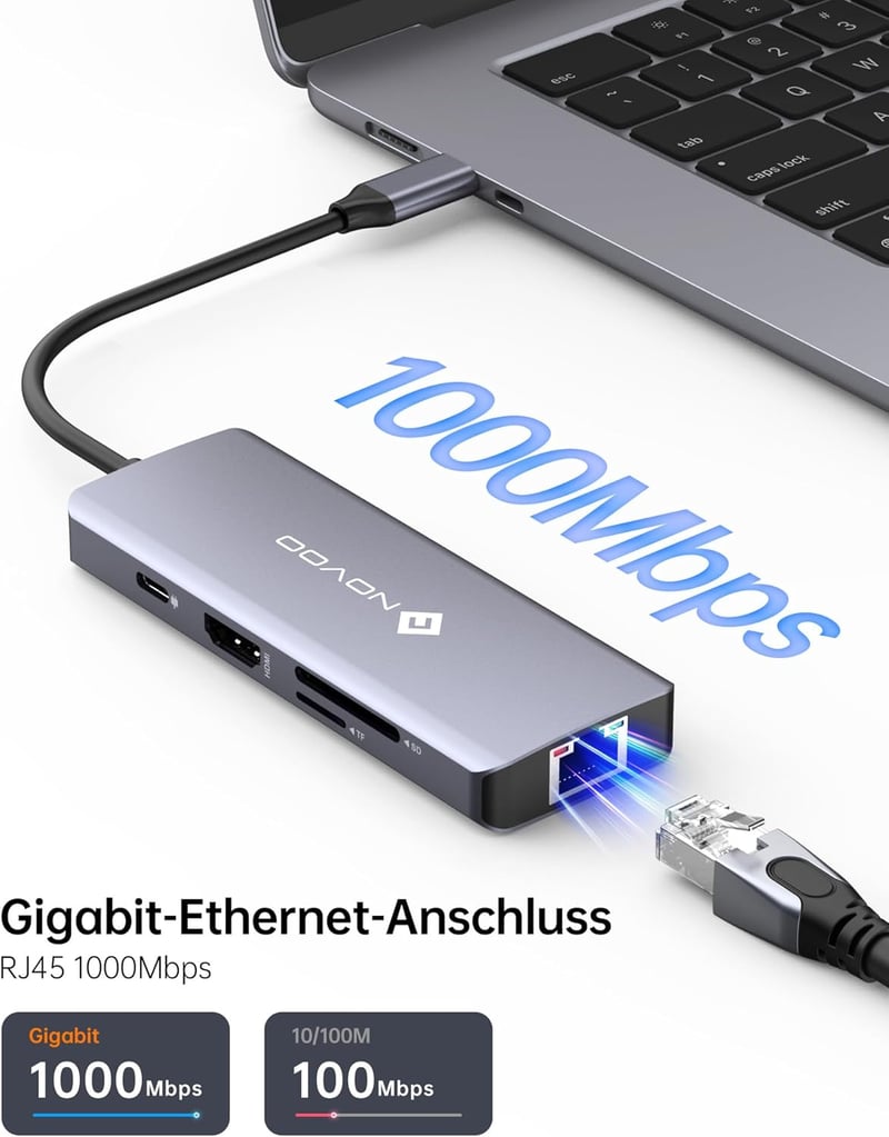 NOVOO USB-C Hub 8 az 1-ben 4K HDMI 100W PD Ethernet Docking Station MacBook