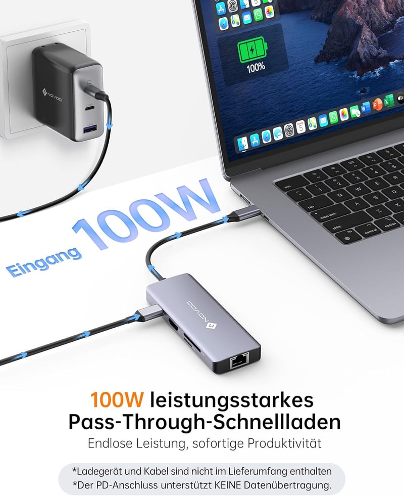 NOVOO USB-C Hub 8 az 1-ben 4K HDMI 100W PD Ethernet Docking Station MacBook