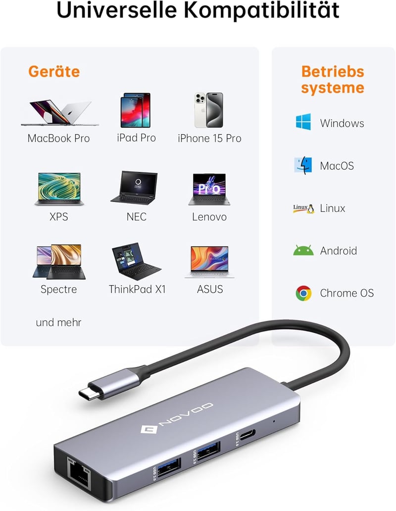 NOVOO USB-C Hub 8 az 1-ben 4K HDMI 100W PD Ethernet Docking Station MacBook