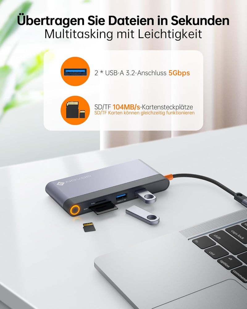 NOVOO USB-C Hub 8 az 1-ben Dual HDMI, Ethernet, 100W PD, kártyaolvasó