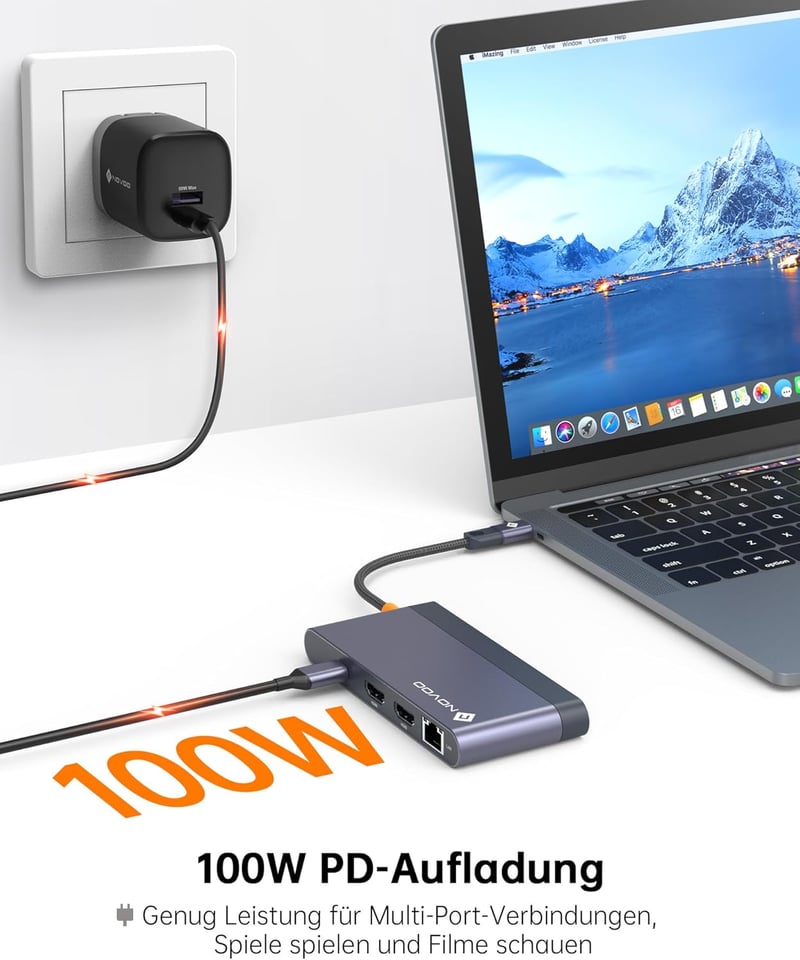 NOVOO USB-C Hub 8 az 1-ben Dual HDMI, Ethernet, 100W PD, kártyaolvasó