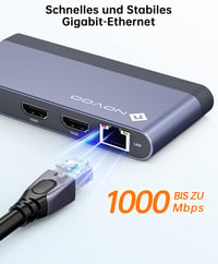 NOVOO USB-C Hub 8 az 1-ben Dual HDMI, Ethernet, 100W PD, kártyaolvasó 3