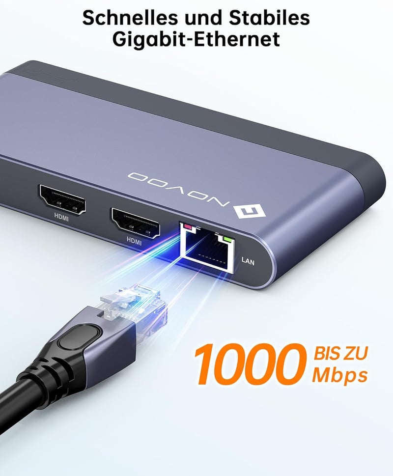 NOVOO USB-C Hub 8 az 1-ben Dual HDMI, Ethernet, 100W PD, kártyaolvasó