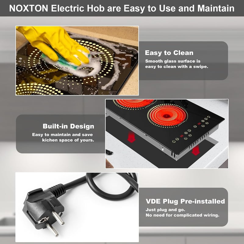 NOXTON 2 zónás beépíthető elektromos főzőlap 3000W érintésvezérlés