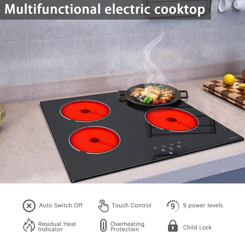 Noxton 24" elektromos főzőlap 4 égővel, érintésvezérlés, gyermekzár, 6000W