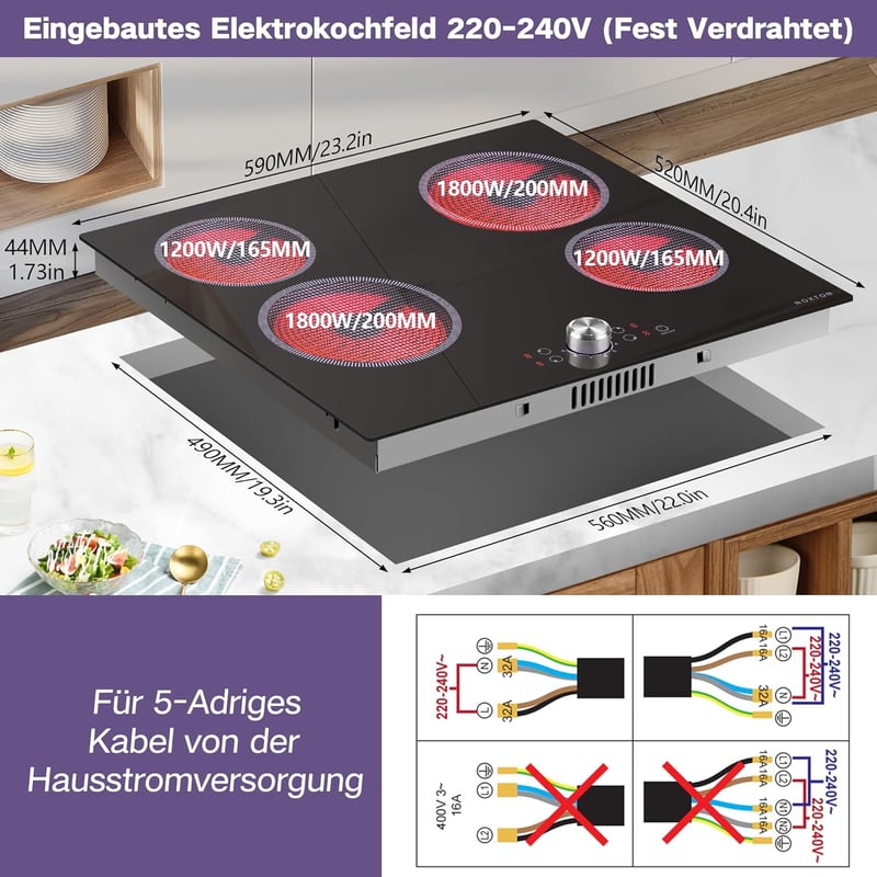 NOXTON 4 égős beépíthető kerámia főzőlap 60 cm, 6000 W