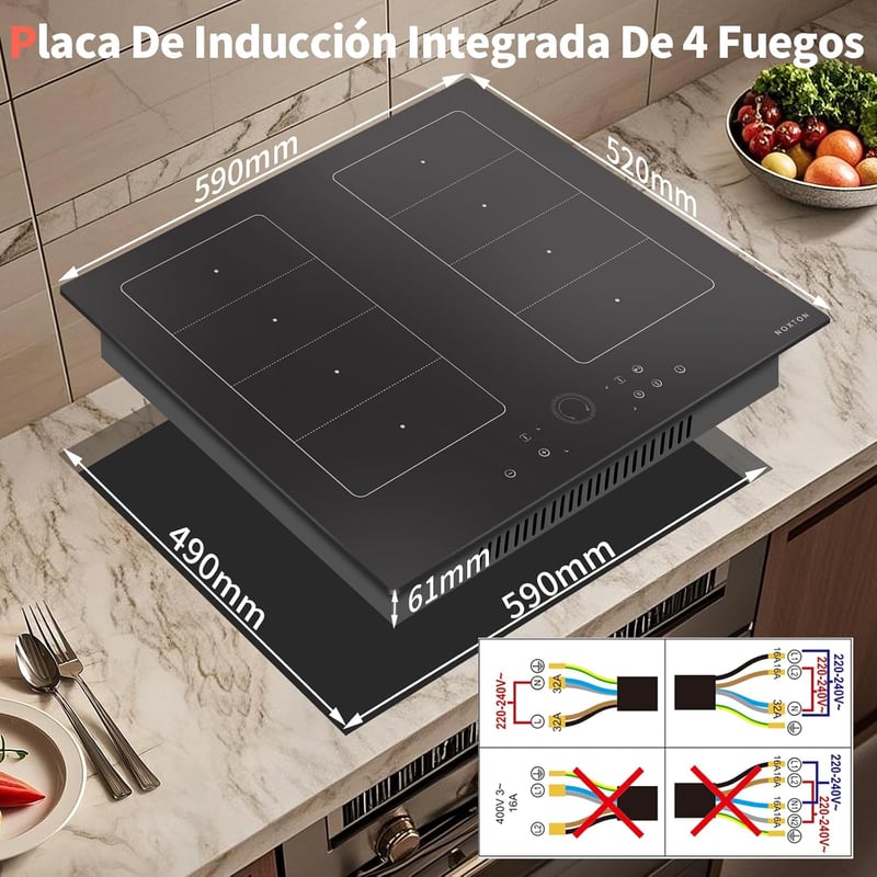NOXTON 4 zónás beépíthető kerámia főzőlap 60 cm, 9 fokozat, 6000 W