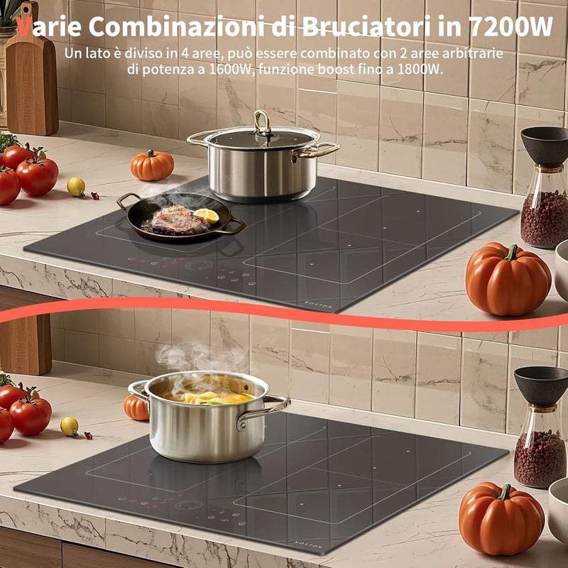 NOXTON 4 zónás beépíthető kerámia főzőlap 60 cm, 9 fokozat, 6000 W
