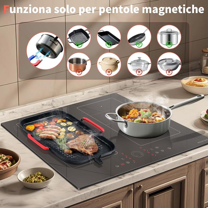 NOXTON 4 zónás beépíthető kerámia főzőlap 60 cm, 9 fokozat, 6000 W