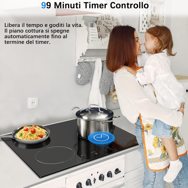 NOXTON 60 cm-es Indukciós Főzőlap 3 Égővel, 3500W, Érintésvezérlés és Időzítő