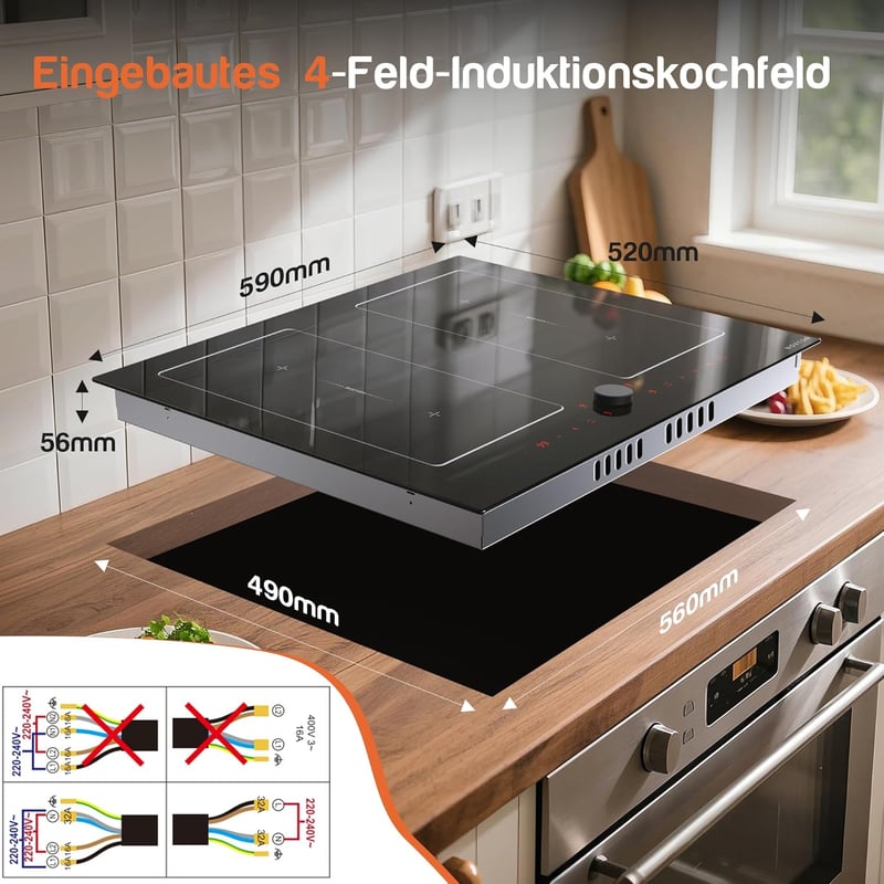 NOXTON 60 cm-es Indukciós Főzőlap 4 Égővel, Dupla Flex Zónák, Érintésvezérlés, Időzítő, Gyermekzár, 7200W - 60 Cm-47238-f2