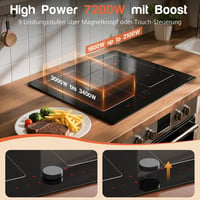NOXTON 60 cm-es Indukciós Főzőlap 4 Égővel, Dupla Flex Zónák, Érintésvezérlés, Időzítő, Gyermekzár, 7200W - 60 Cm-47238-f2 2