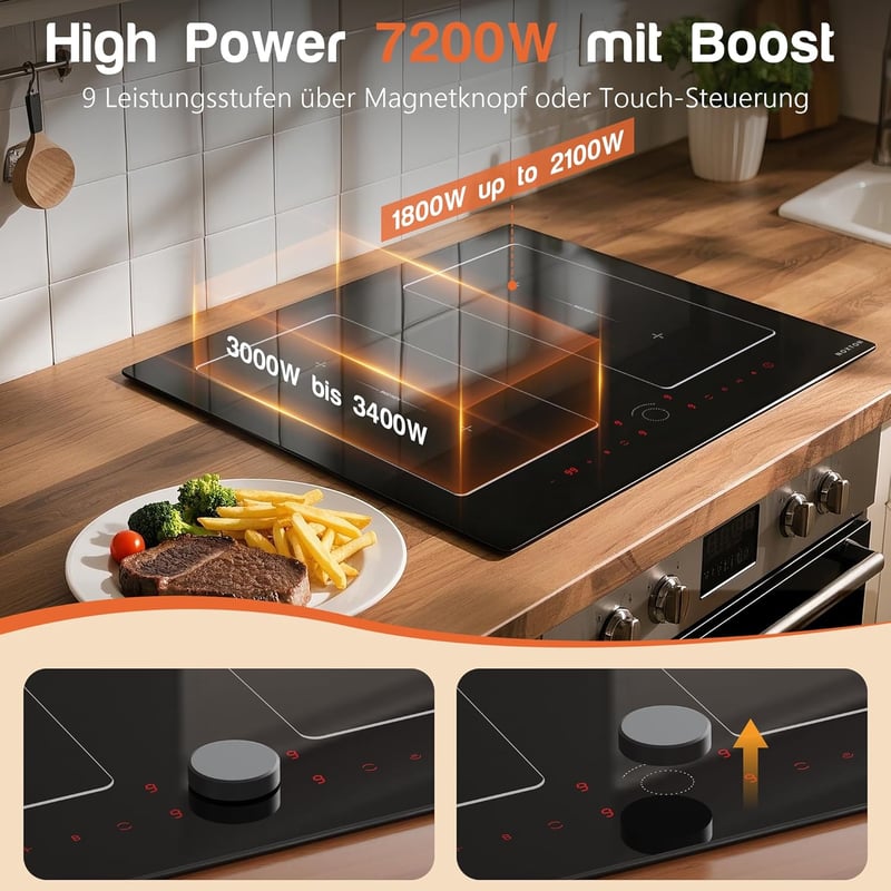 NOXTON 60 cm-es Indukciós Főzőlap 4 Égővel, Dupla Flex Zónák, Érintésvezérlés, Időzítő, Gyermekzár, 7200W - 60 Cm-47238-f2