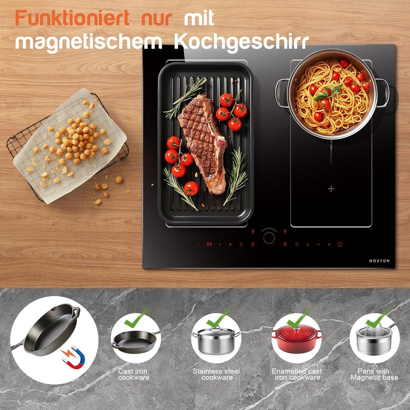 NOXTON 60 cm-es Indukciós Főzőlap 4 Égővel, Dupla Flex Zónák, Érintésvezérlés, Időzítő, Gyermekzár, 7200W - 60 Cm-47238-f2