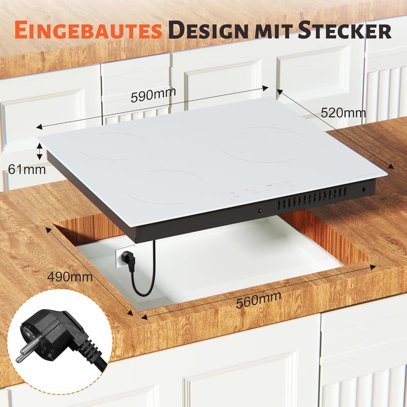 NOXTON 60 cm-es Indukciós Főzőlap Fehér Üveggel, Kék Vezérlőpanellel, Flex Zónák, 3 Égővel