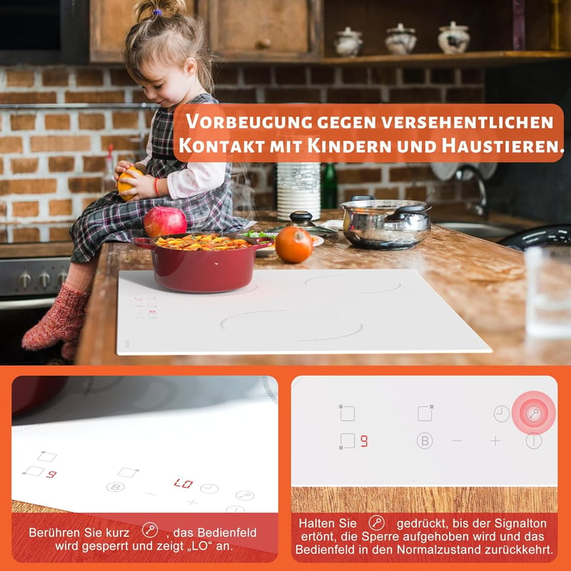 NOXTON 60 cm-es Indukciós Főzőlap Fehér Üveggel, Kék Vezérlőpanellel, Flex Zónák, 3 Égővel