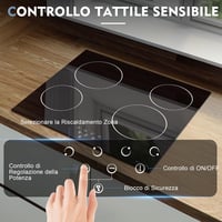 NOXTON 60 cm-es Üvegkerámia Főzőlap 4 Égővel Fekete Elektromos Érintésvezérlés 9 Fokozat 4