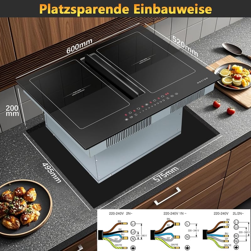 NOXTON 60 cm indukciós főzőlap flexzónás, 4 zónás 7200W + páraelszívó