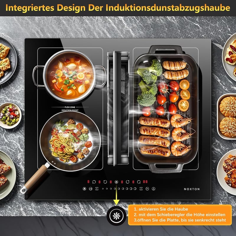 NOXTON 60 cm indukciós főzőlap flexzónás, 4 zónás 7200W + páraelszívó