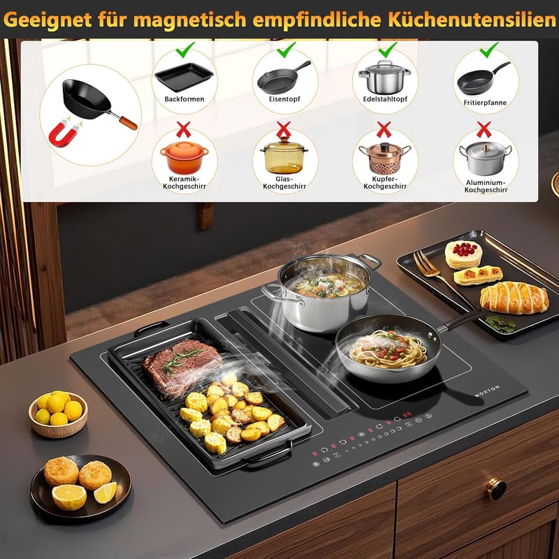 NOXTON 60 cm indukciós főzőlap flexzónás, 4 zónás 7200W + páraelszívó