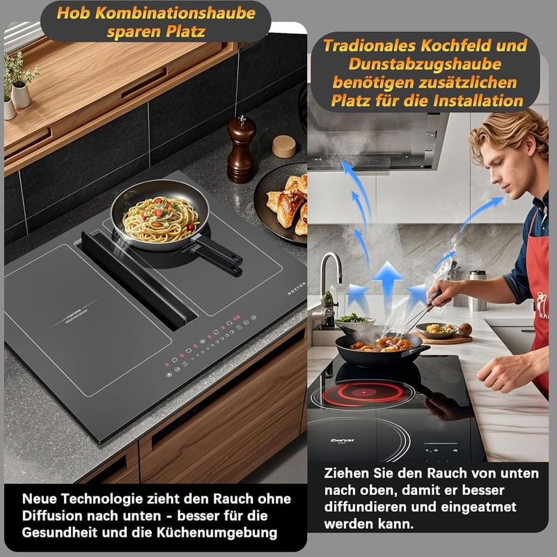 NOXTON 60 cm indukciós főzőlap flexzónás, 4 zónás 7200W + páraelszívó