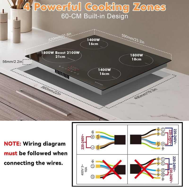 NOXTON beépíthető indukciós főzőlap 4 zónás 60 cm Power Booster érintésvezérlés