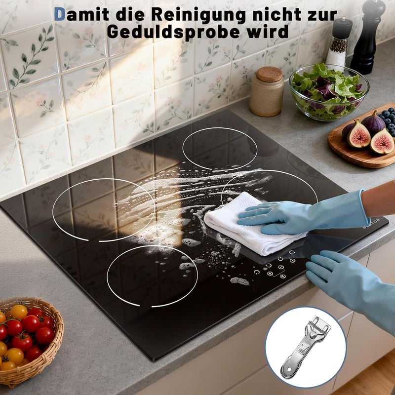 NOXTON beépíthető üvegkerámia főzőlap 4 égővel, 60 cm, 9 fokozat, érintésvezérlés