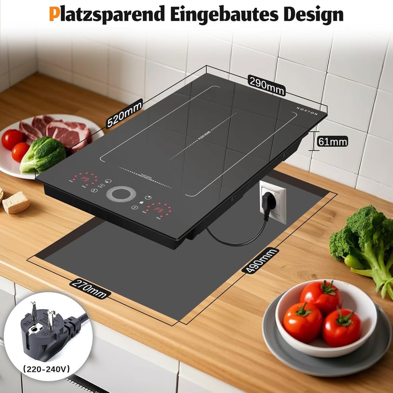 NOXTON Domino Flexzone 2 zónás indukciós főzőlap 30 cm, csúszka vezérléssel, időzítővel