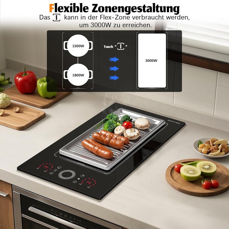 NOXTON Domino Flexzone 2 zónás indukciós főzőlap 30 cm, csúszka vezérléssel, időzítővel