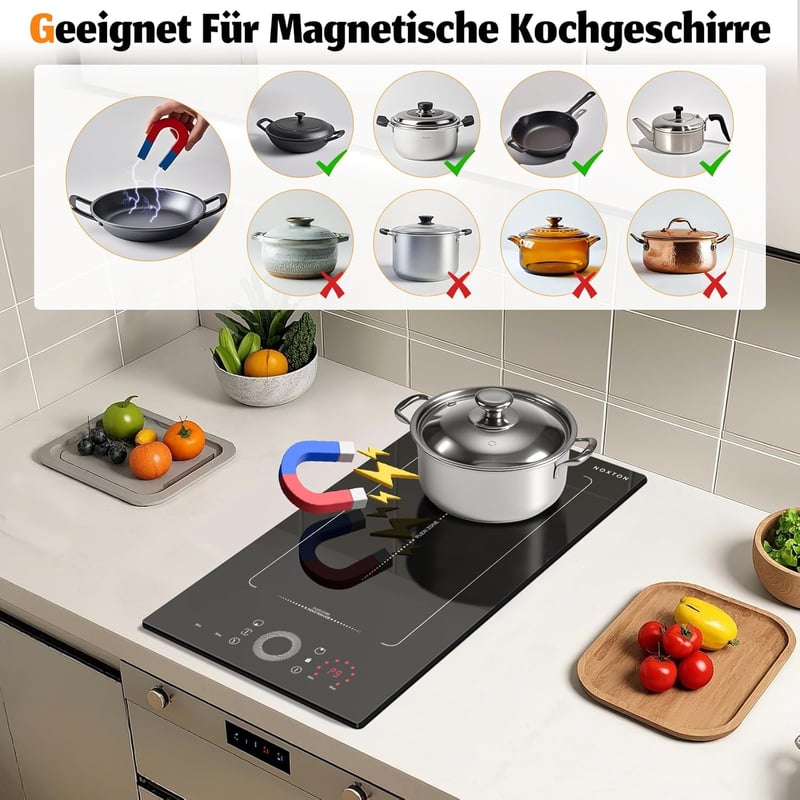 NOXTON Domino Flexzone 2 zónás indukciós főzőlap 30 cm, csúszka vezérléssel, időzítővel