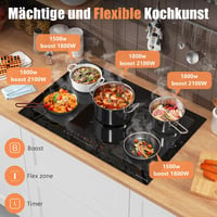 NOXTON indukciós főzőlap 5 zónás, 2 Flex zóna, 77 cm, 7200 W 2