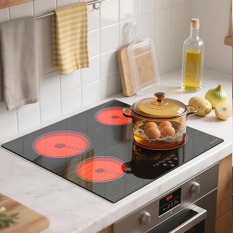 NOXTON üvegkerámia főzőlap 60 cm 4 égő beépíthető, érintő vezérlés 9 fokozat, időzítő és gyerekzár, 6000 W 220-240 V