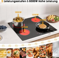 NOXTON üvegkerámia főzőlap 60 cm 4 égő beépíthető, érintő vezérlés 9 fokozat, időzítő és gyerekzár, 6000 W 220-240 V 7