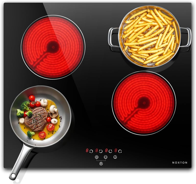 NOXTON üvegkerámia főzőlap 60 cm 4 égő beépíthető, érintő vezérlés 9 fokozat, időzítő és gyerekzár, 6000 W 220-240 V