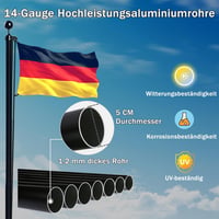 NQ 20 láb alumínium zászlórúd, 6 m magasságú, állítható, kültéri zászlótartó szett fekete 3